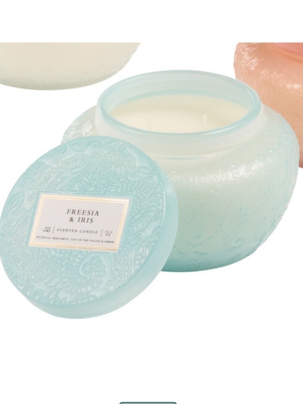 Freesia & Iris Scented Candle - Light Blue Decorative Jar NEW